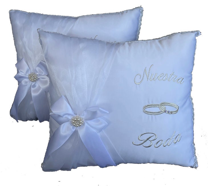 Wedding Kneeling Pillows Set, Embroidered Nuestra Boda Kneeling Pillows, Satin Wedding Kneel Pillow - Cojine Para Boda (Set of 2)41