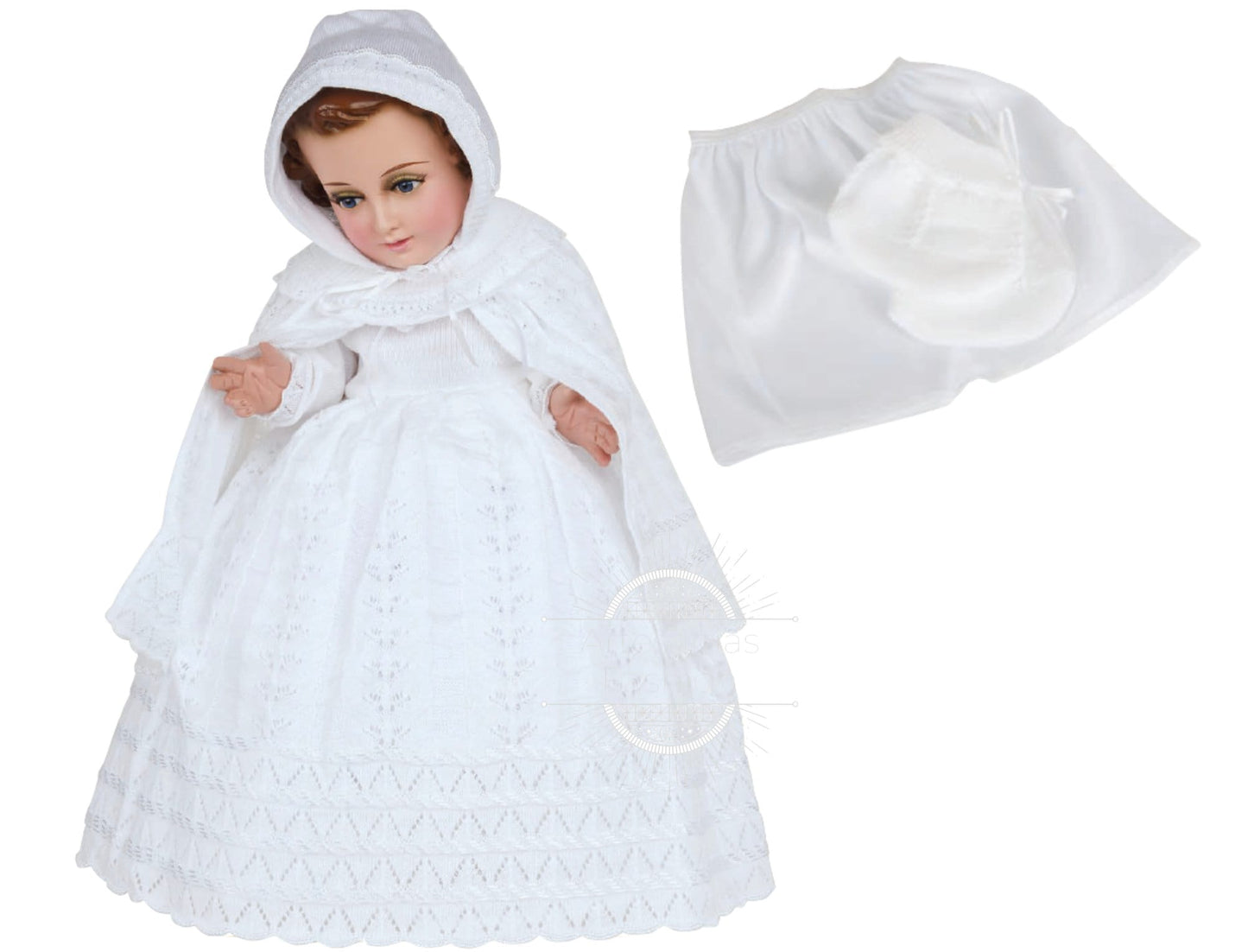 Trajecito de Nino Ropon Tejido Fino Blanco Niño Dios con accesorios Incluidos/Baby Jesus Outfit91