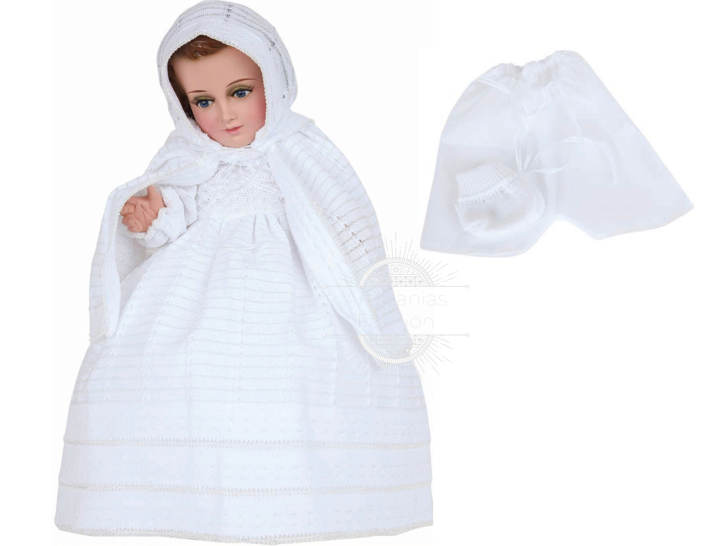 Trajecito de Nino Ropon Tejido Fino Blanco Niño Dios con accesorios Incluidos/Baby Jesus Outfit124