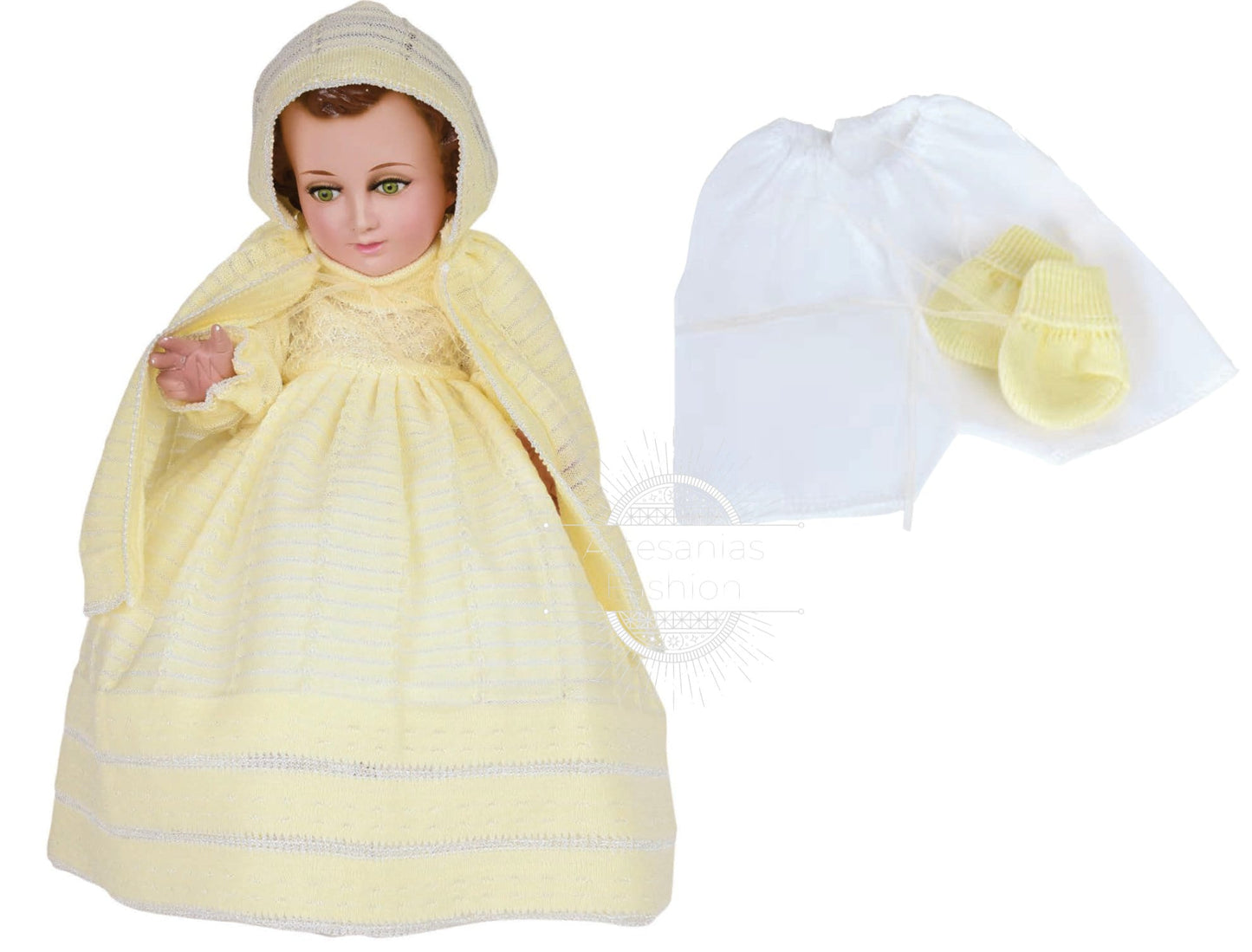 Trajecito de Nino Ropon Tejido Fino Amarillo Niño Dios con accesorios Incluidos/Baby Jesus Outfit92