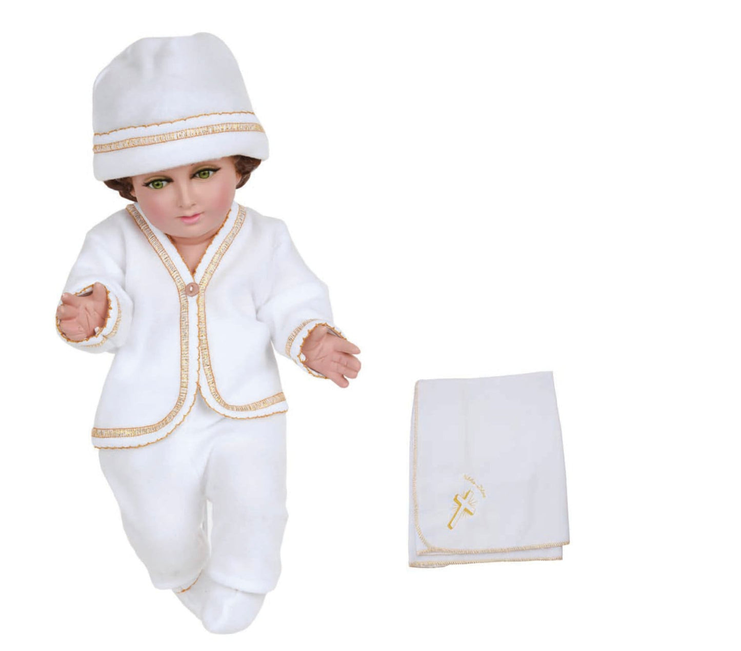 Trajecito Polar con Sabanita y Gorrita/Tejido para Niño Dios con accesorios Incluidos/Baby Jesus Outfit88