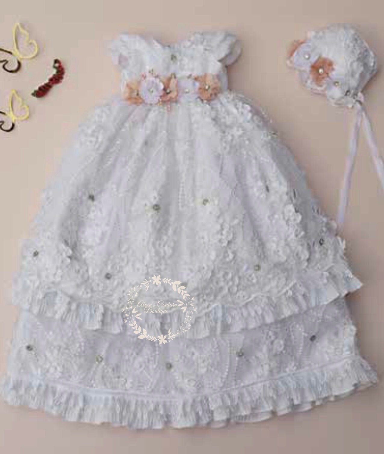 Christening Dress, Girls Complete Baptism Outfit Lace Baptism Dress, Lace Baby Girls Dress, Girls Lace Baptism Dresses192