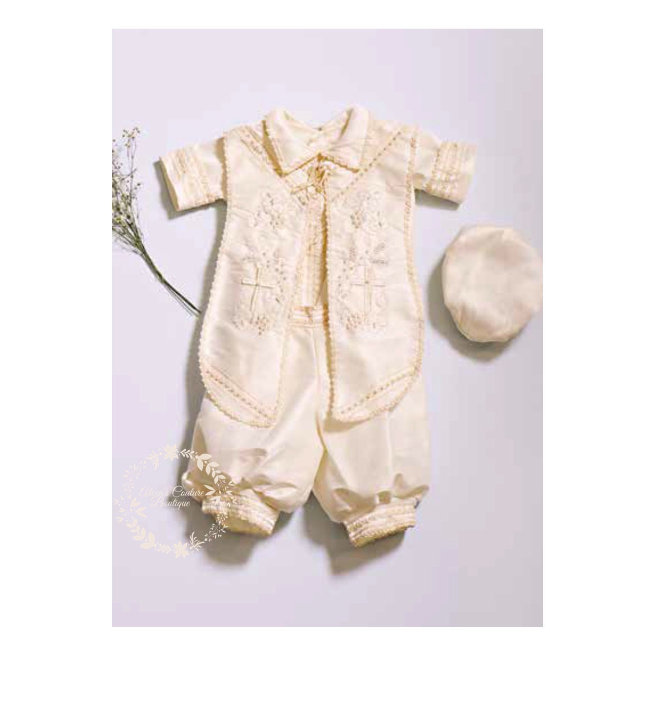 Baptism/Christening Gown, Romper/Traje de Bautizo para Nino RN370 36