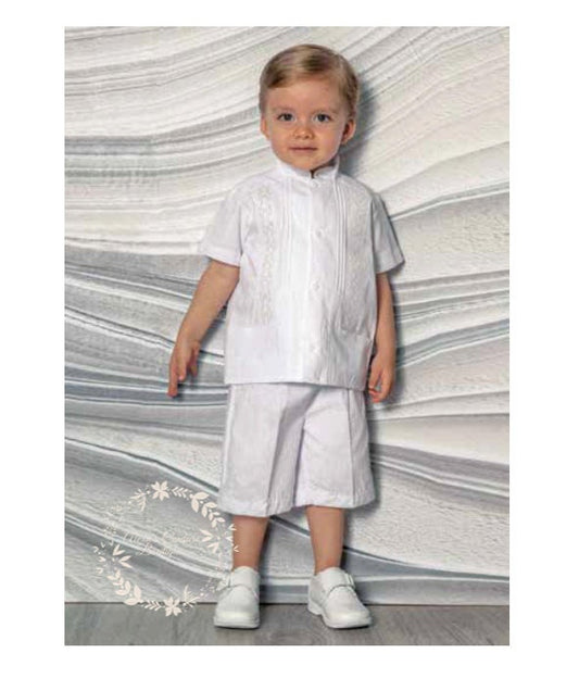 Guayabera Outift Boys Beach Outfit | Shorts and Suspenders and Matching Bow Tie Baptism Boys White Linen Shirt | Baby Boys Easter Outfit 8