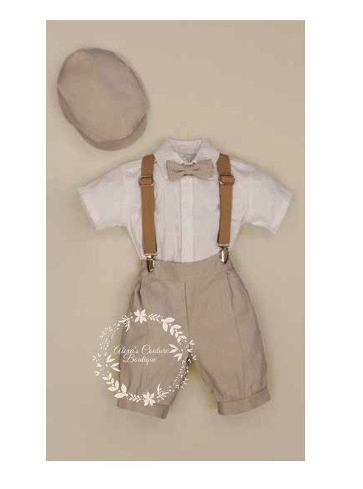 Kids Outfit | Shorts and Suspenders and Matching Bow Tie Boys White Linen Shirt | Baby Boys Easter Outfit208