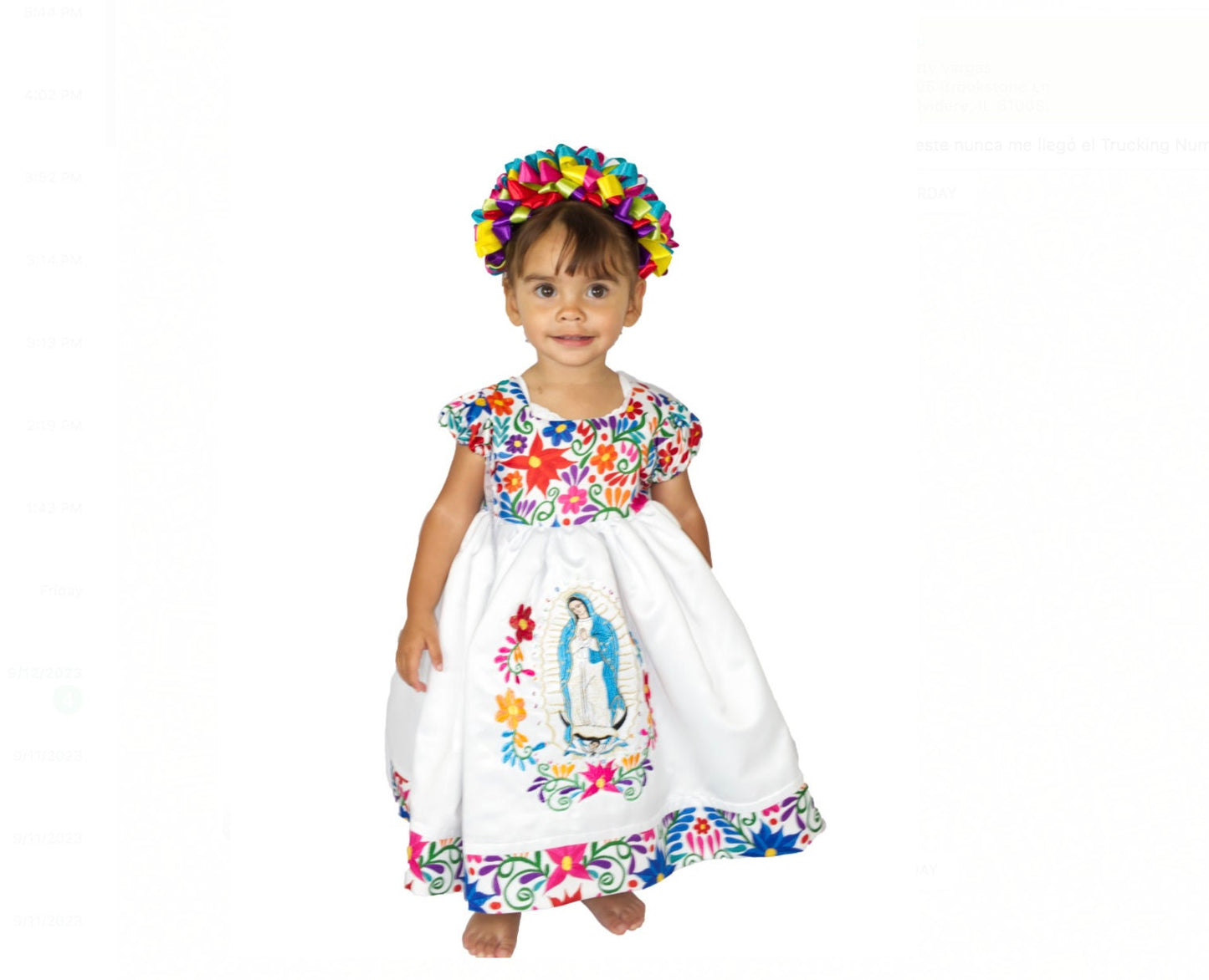 Vestido Virgen de Guadalupe bordado con lentejuela Virgen de Guadalupe, Little girl Traditional dress68